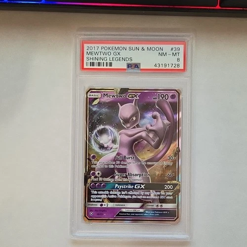 Pokémon Mewtwo GX Ultra Rare Holo PSA 8 Shining Legends 39/73 2017