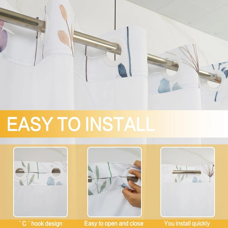 Cortina de ducha sin gancho con forro a presión, cortinas de ducha florales para baño... Foto 2 de 4