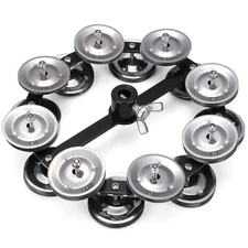 Facmogu 5.5 Inch Black Mountable Cymbal Hi-Hat Tambourine with Double Row Sta...