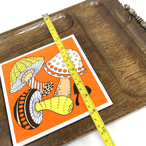 Vintage Mushroom Cheese Board Serving Tray Wood Ceramic Tile Charcuterie 16'x10' - Picture 6 of 7