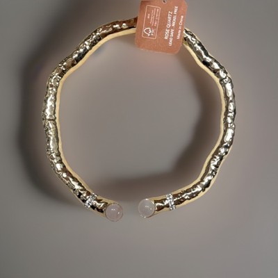 Camila Coelho Golden Tone Statement Choker Necklace with Rose Quartz 
