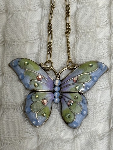 ANNE KOPLIK DESIGNS Butterfly Multicolor Enamel Crystal Necklace Jewelry NK 5020