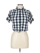 Bare Denim Women Blue Short Sleeve Button-Down Shirt L