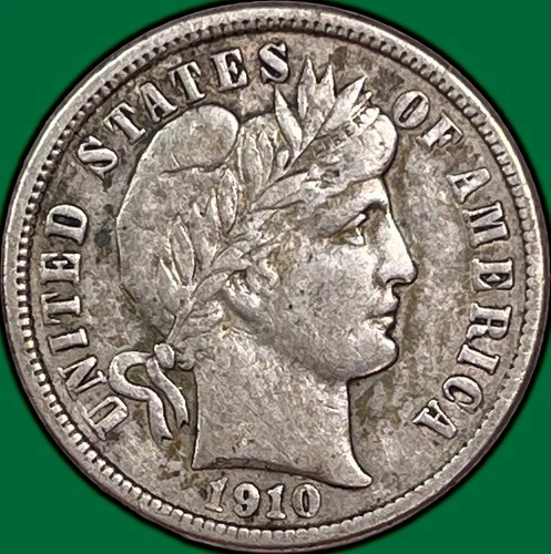 1910 Barber Dime Silver Extremely Fine XF Coin #33340
