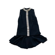 Vtg. 1960  s Black Chiffon Cocktail Holiday Party Dress Sparkling Trim Fits S/M