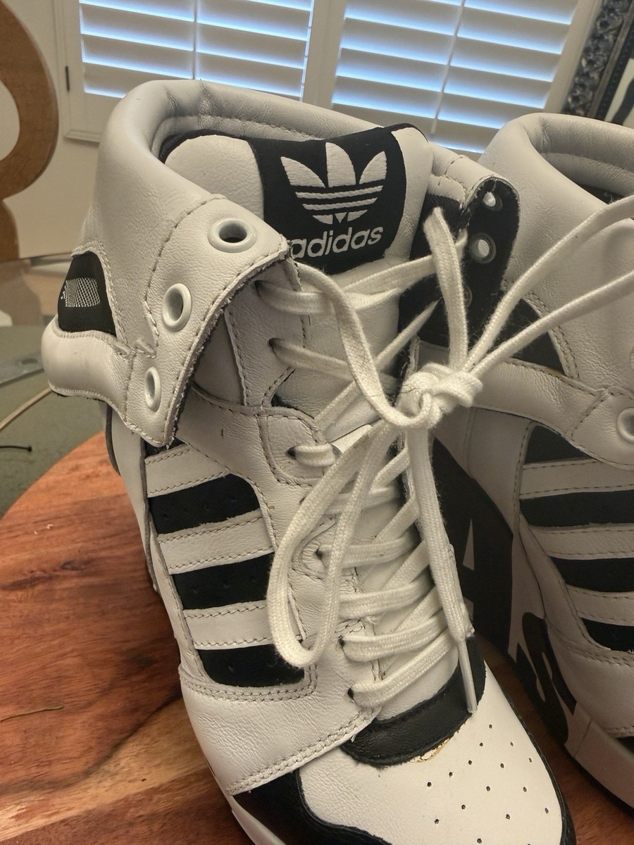 RARE adidas Jeremy Scott Platform Wedge Heels White Black Stripes