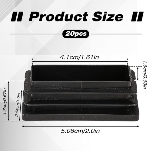 20 Pack 1" X 2" Rectangle End Caps Tubing Black Plastic Plug - Picture 2 of 7