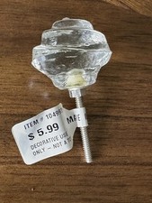Large Clear Glass Crystal Cabinet Knobs Drawer Pulls 1-1/2  NWT Rosebud Swirl
