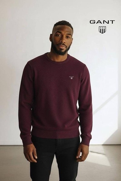 Men Gant Sweater Burgundy Cotton S