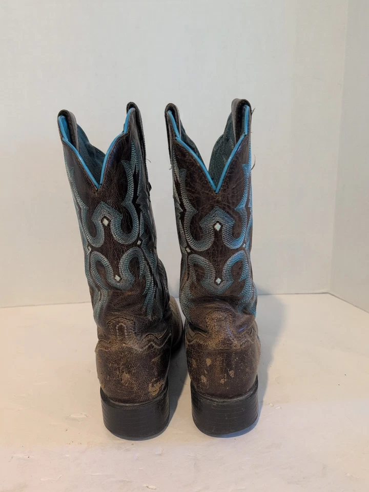 Ariat 10008017 Western Brown  Turquoise Leather Boots Square Toe Womens 6.5B  - Image 4 of 4
