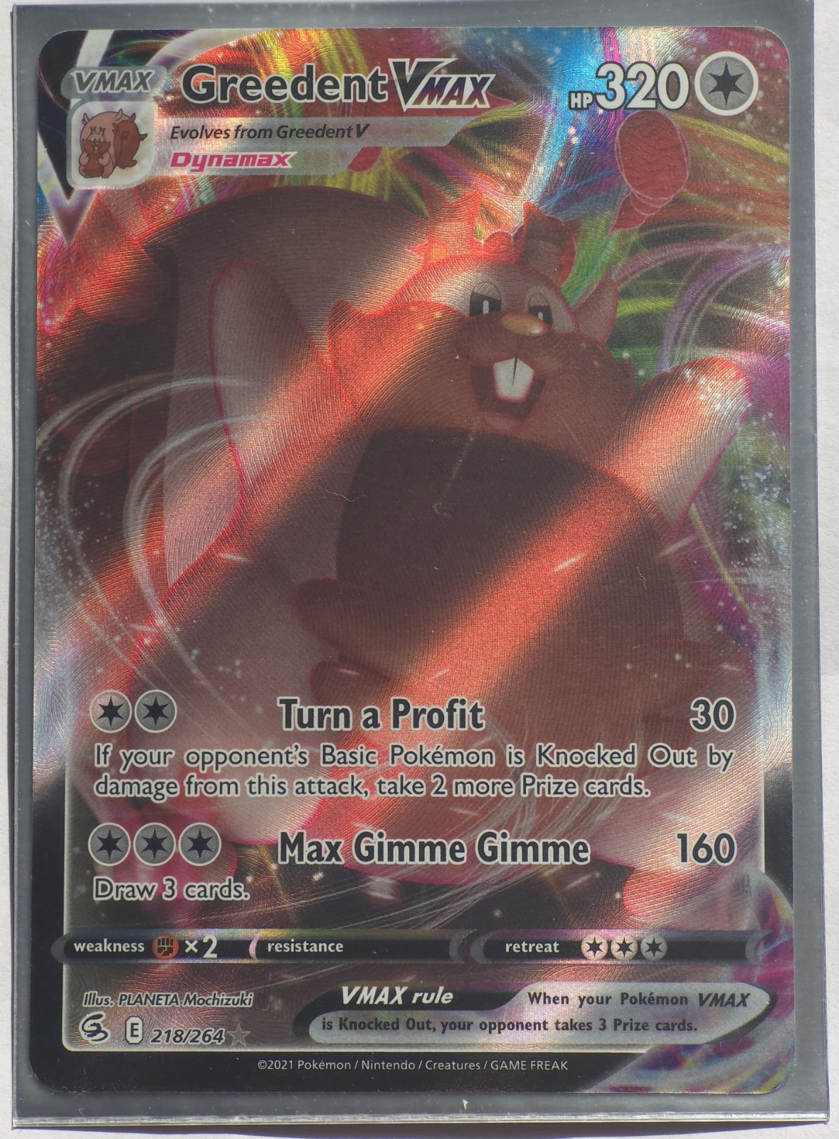 Pokémon TCG Greedent VMAX Fusion Strike 218/264 Holo Ultra Rare NM