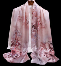 100 Silk Scarf Women neckerchief long Shawl Wrap floral pink red coffee MY225