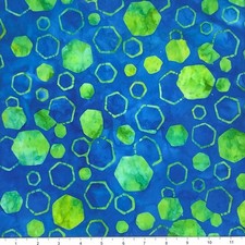 1 Yard Cut of Lunn Fabric Tossed Hexagons Batik 100 Cotton 2980 Lapis Blue Lime