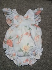 Sky Blue Flower Print Dymples 6 months Baby Romper