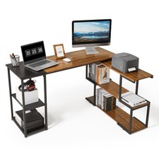 L Shaped Desk Corner Desk w/Storage Shelves for Office Workstation Small Space
