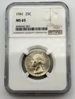 1941-P Washington Silver Quarter 25C NGC MS65 BU UNC Philadelphia US Coin BM1