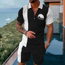 Mens 2-Piece Set Outfit Shirts and Shorts Set T-Shirt Summer Short Sleeve