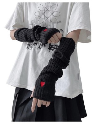 Verdusa Women's Y2k Arm Warmers Heart Knit Arm Sleeves Fingerless Gloves Blac...