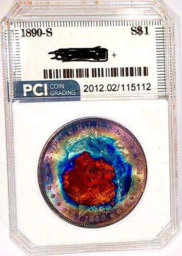 1890-S Gem BU ++ Rare Date  Morgan Dollar Vivid Monster Rainbow Toned