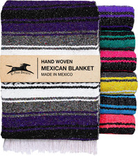 Mexican Yoga Blanket   Colorful Falsa Serape Throw for Yoga, Beach, Picnic, Sadd