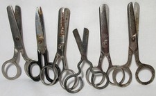 Six pairs of vintage children's scissors all metal 5-blunt, 1 pointed