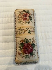 French Country Floral And Velvet Small Bolster Accent Corded Trim Pillow