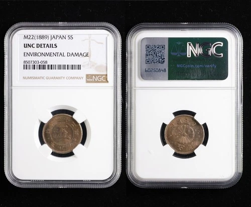 M22 1889 Japan 5S NGC UNC DETAILS