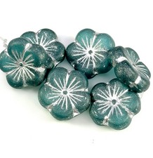 Large Hibiscus Flower Beads, 21mm, Teal Blue w/Matte Finish, 2 Pieces, 291