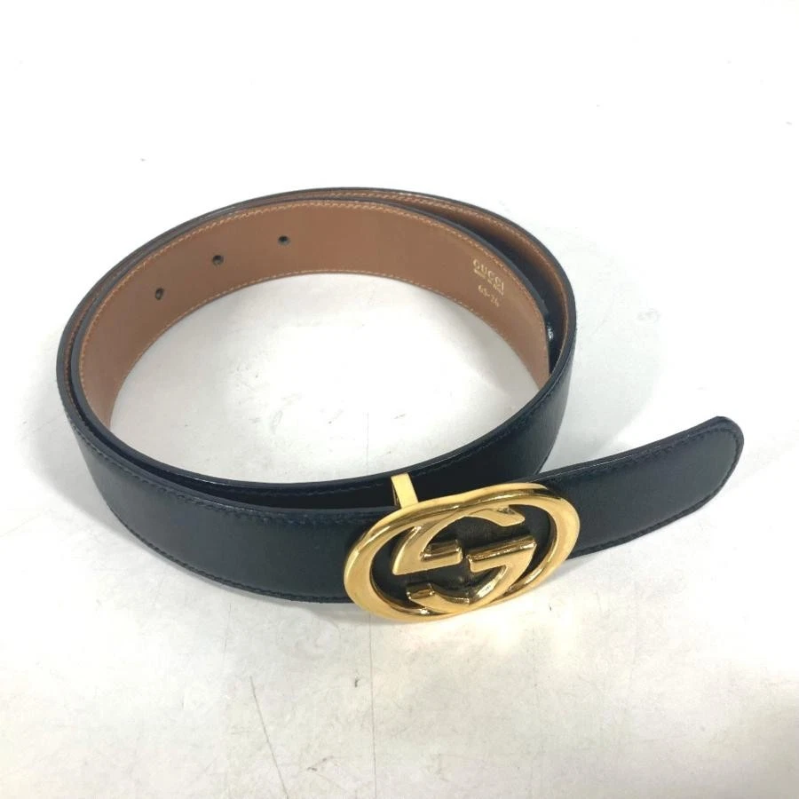 GUCCI Ceinture GG Logo Boucle Accessoire Vintage Noir Femme Cuir 84,5cm x 2,8cm