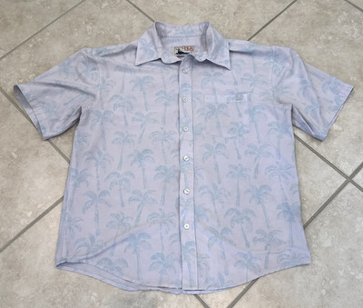 Huk Buton Shirt Up Sz S Blue Palm Print Short Sleeve Cruise Travel Casual Party