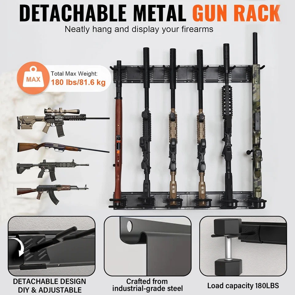 Soporte de pared ajustable para pistola para pared, bastidores de pistola interiores 3/6 ranuras rifle-rack Foto 2 de 4