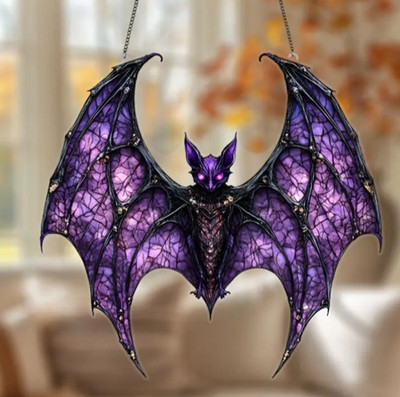 Gothic Vampir Fledermaus Halloween Sonnenfänger lila Flügel gruselig Fensterdeko