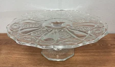 L. E. Smith Quintec 11" Clear Glass Cake Stand Hobstar