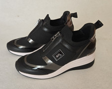 DKNY Women's Kaz Wedge Sneakers Black Zip up Slip On Platform Shoes 7.5 M New 