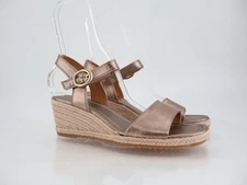 Sofft Inez Metallic Leather Wedge Sandals Women 11 Rose Gold Espadrille Comfort
