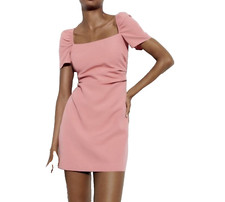 NWT Zara Size S Pink Linen Blend Short Dress 3152/350