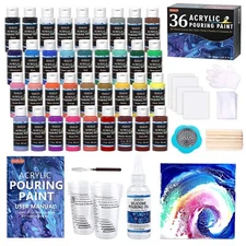 Acrylic Pouring Paint, Set of 36 Bottles (2 oz/60ml) Pre-Mixed High-Flow Acry...