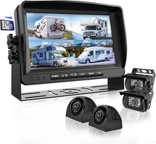 7" Quad Monitor DVR SD Recorder Side Rear View Camera System For Truck Trailer