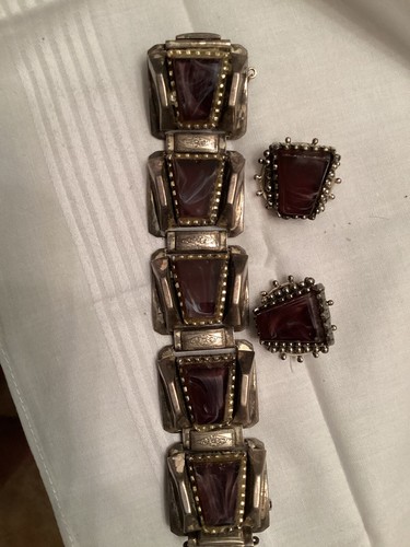 SOUTHWEST BRACELET EARRING SET Huge/chunky PURPLE SWIRL AMETHYST? Gorgeous Piece