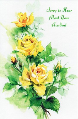 Simple GET WELL AFTER ACCIDENT Card, Yellow Roses   Popular Greetings + Envelope