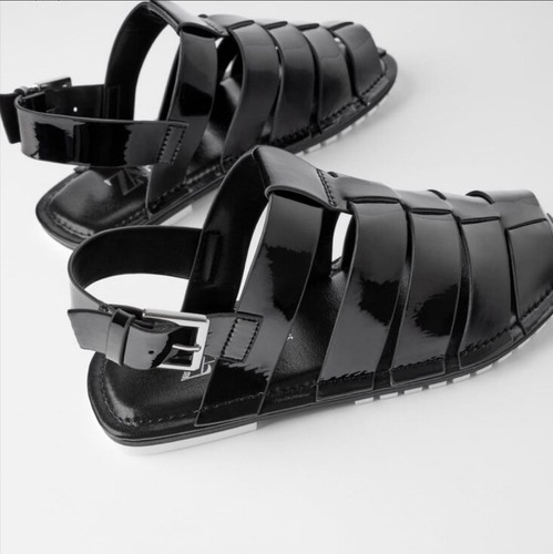 Zara Black patent fisherman sandals size 8 NWT Euro 39 | eBay
