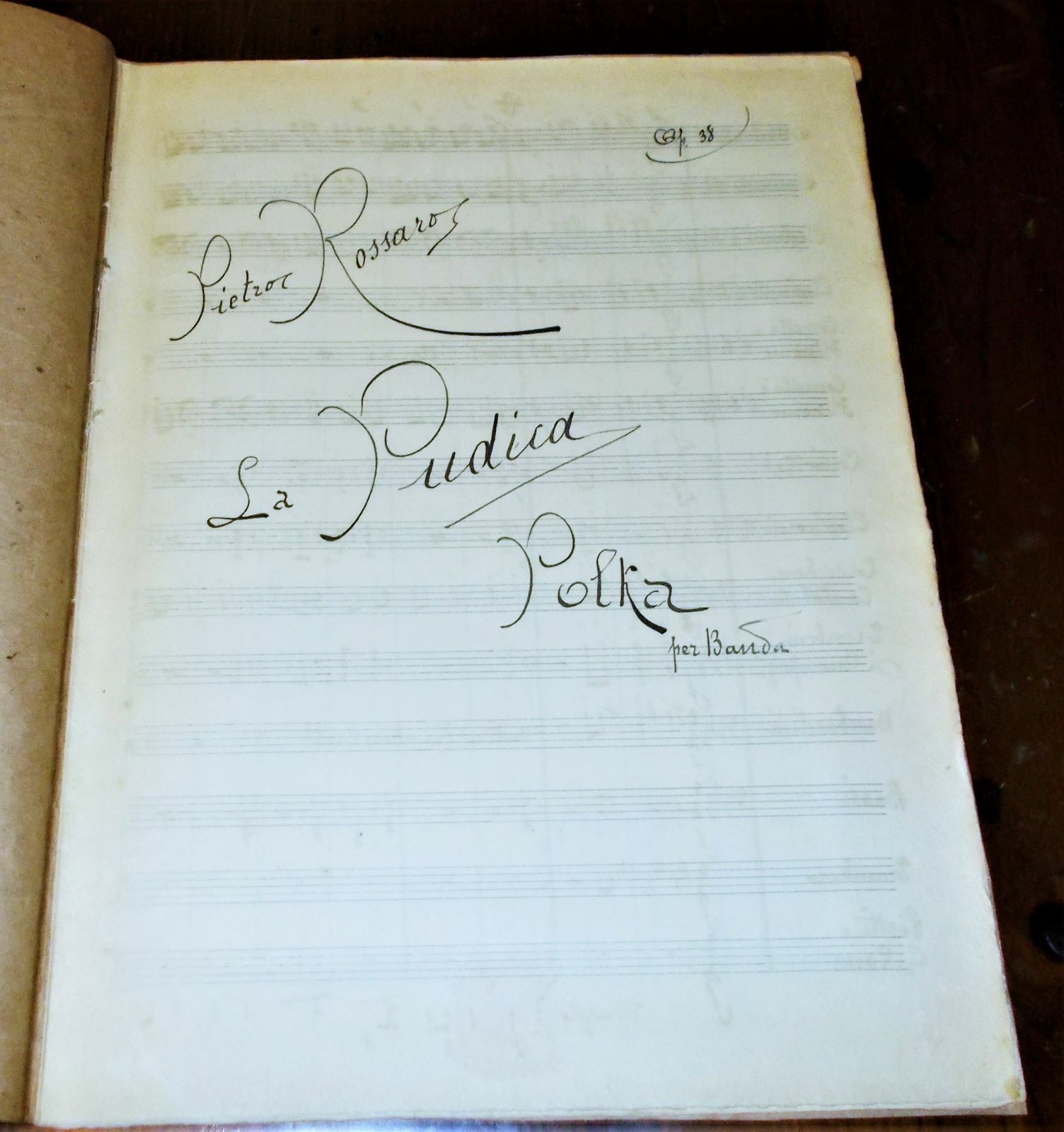 Spartito MANOSCRITTO firmato PIETRO ROSSARO La Pudica Op 38 - 1902 BANDA