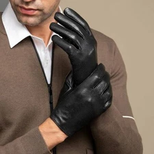 Men's Driving Thin Breathable Touch Screen Leather Full Finger Gloves