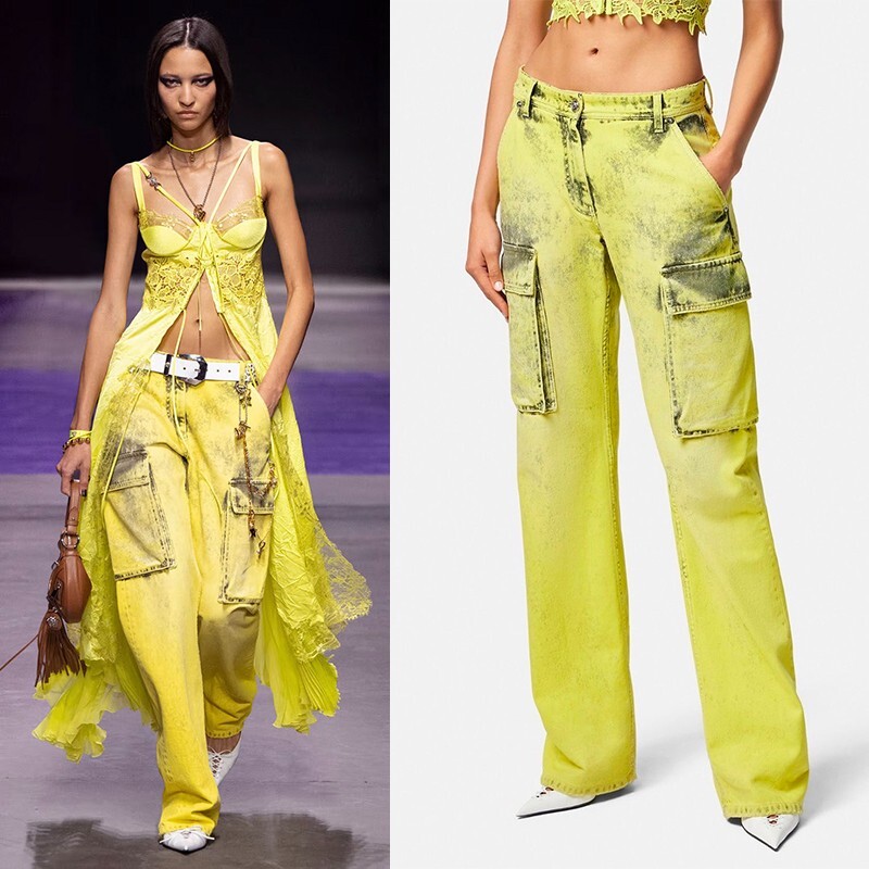 29 NEW $1675 VERSACE RUNWAY Woman's Acid Yellow Bleach Denim