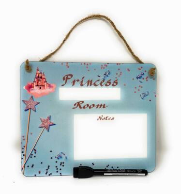 PRINCESS 9'' x 7 1/2'' Name & Notes Wood Dry Erase Board with Marker for Door Room