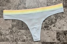 NWOT VICTORIA'S SECRET BLUE YELLOW AQUA OMBRE THICK LOGO WAISTBAND THONG PANTIES