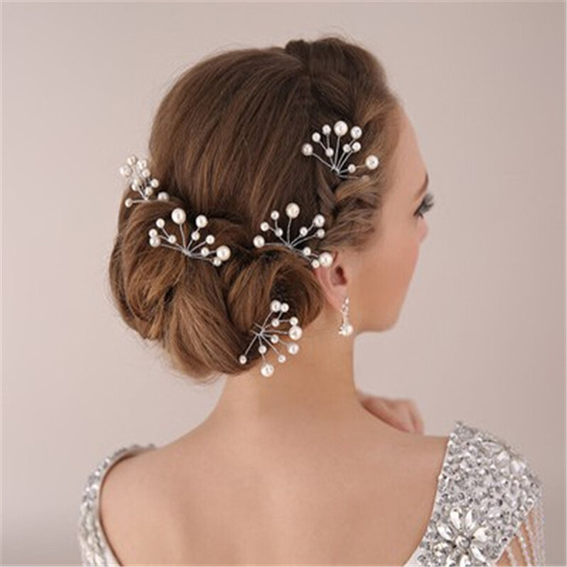 Pearl Flower Hair Pins Forks Clips for Bridal Wedding and Women's Silver Hairpins