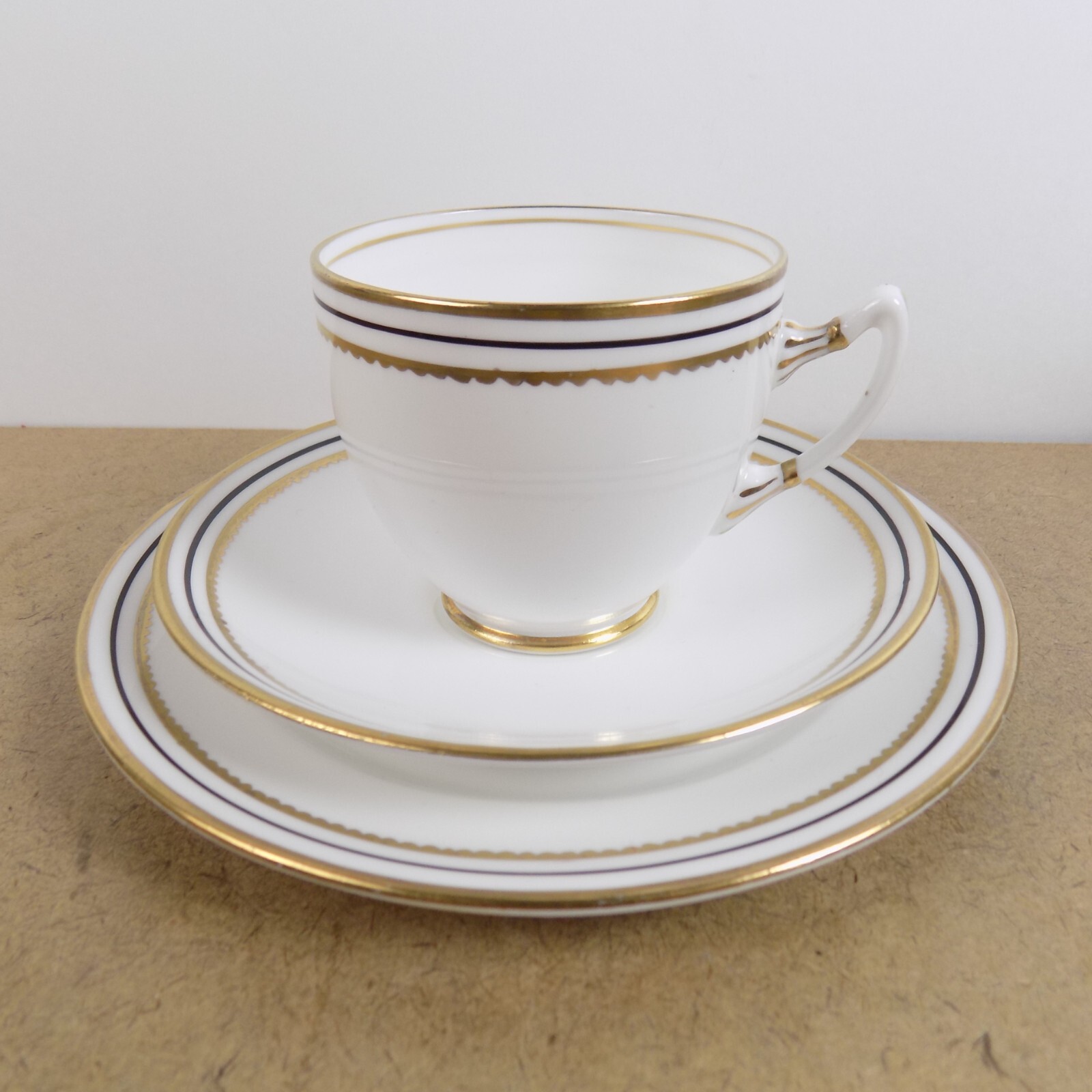 Royal Albert Crown China Cup & Saucer Plate Trio Pattern 4791 Gold & Black Trim