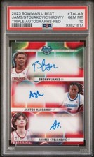 PSA 10 23 Bowman U triple auto red 3/5 Bronny James, Stojakovic, Hardaway POP 1
