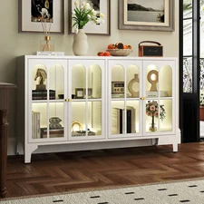 Steel Buffet Sideboard Cabinet 53" w/ LED Light Storage Display Cabinet Bookcase